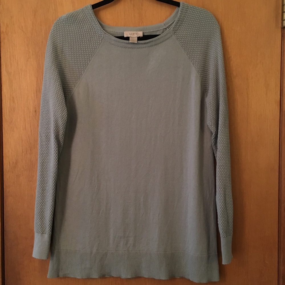 LOFT Robins Egg Blue Sweater with Waffle Sleeves